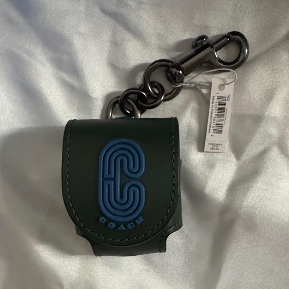 Coach Dark Green  with Blue Logo ear bud holder brand new with tags!
